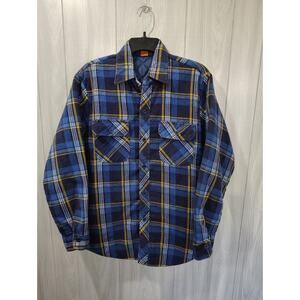 Vintage Men's Woodland Plaid Flannel Shirt Blue Size M Taiwan ROC Outdoors Camp